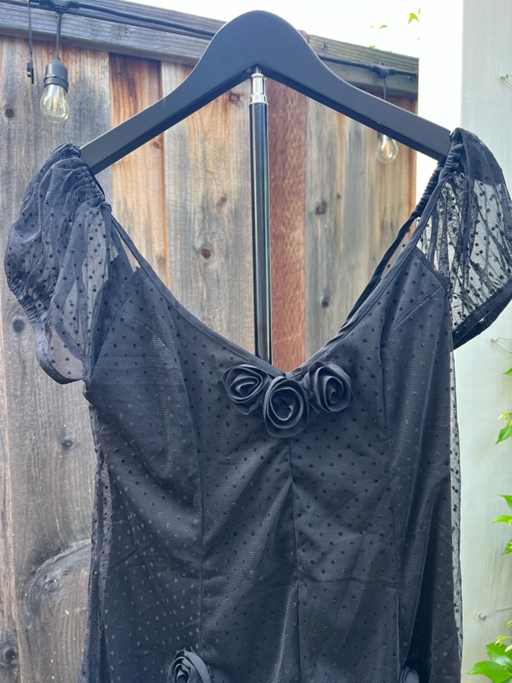 Kimchi Black Lightweight Fabric Swiss Dot Mesh Dress - Feminine & Flowy, Size S